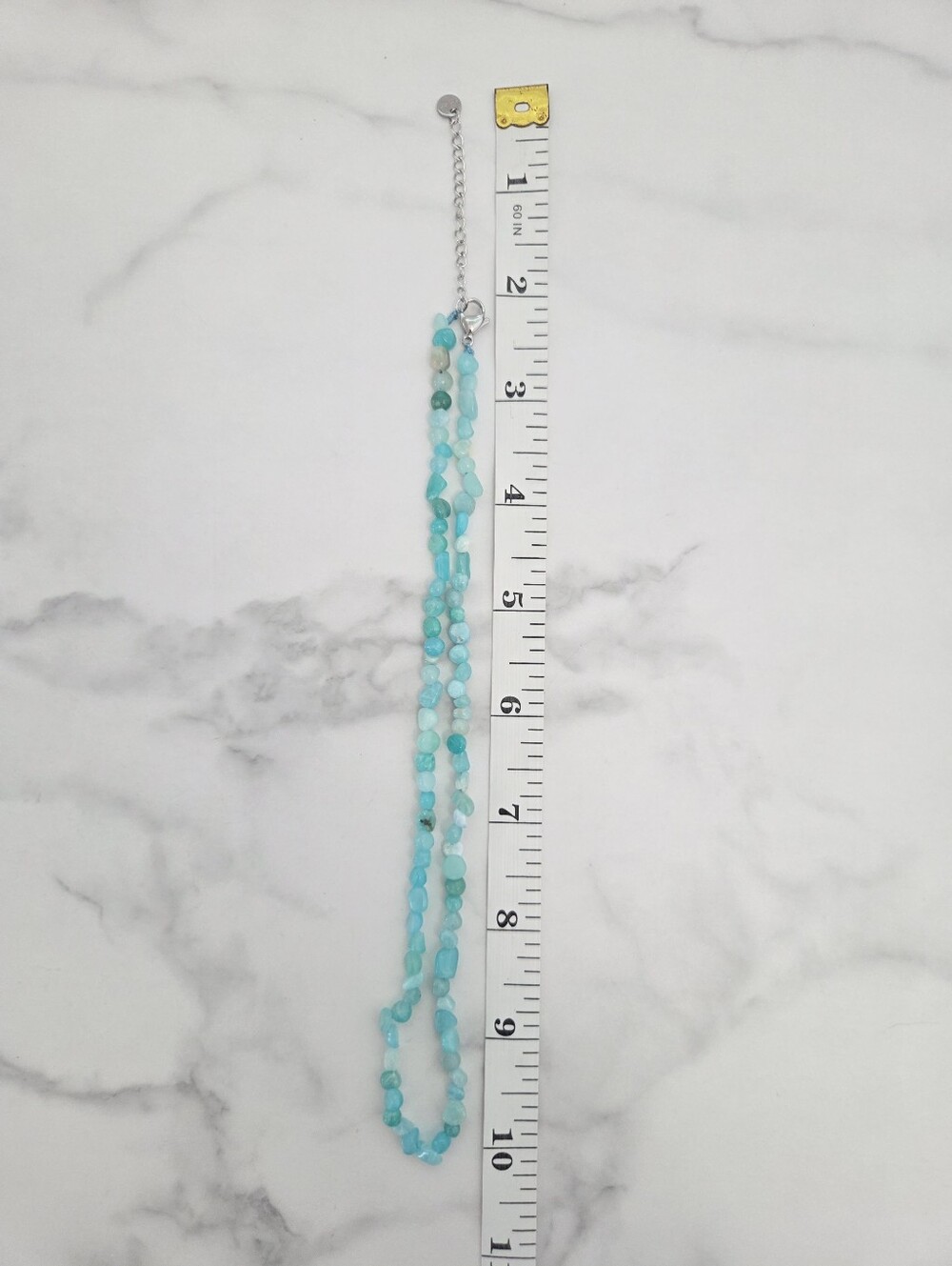 Light Blue Raw Turquoise Stone Beads Choker Necklace Silver Hardware - Picture 7 of 13